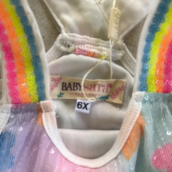 Baby Sara Little Girl’s Pastel Striped Sequin Heart A-Line Dress - Picture 5 of 7